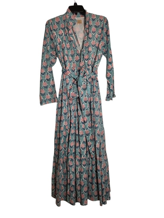 Maisha Concept Dresses & Skirts - Maisha Concept XL Tiered Green Floral Long Sleeve Maxi Dress Belt Pockets Summer